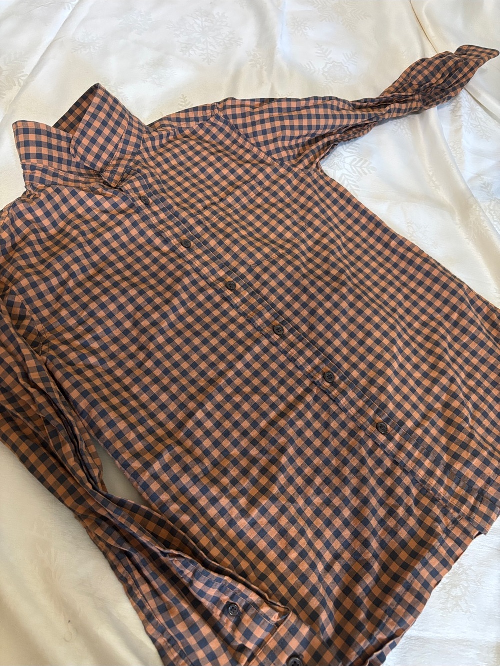 Boys Checked Button-Up Shirt in Orange and Navy